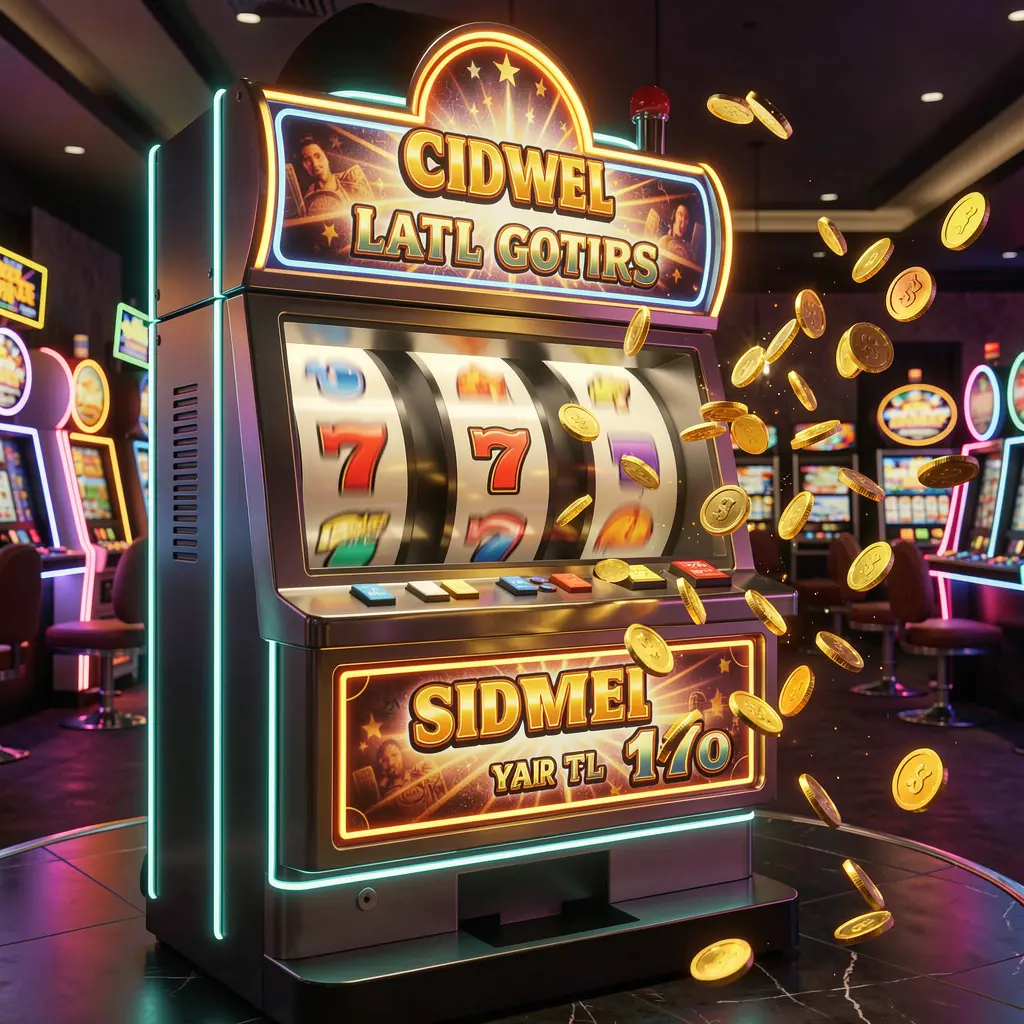 Modern glowing slot machine with spinning reels and falling coins in a dark casino setting showcasing the thrilling slot experience at YES82my Malaysia